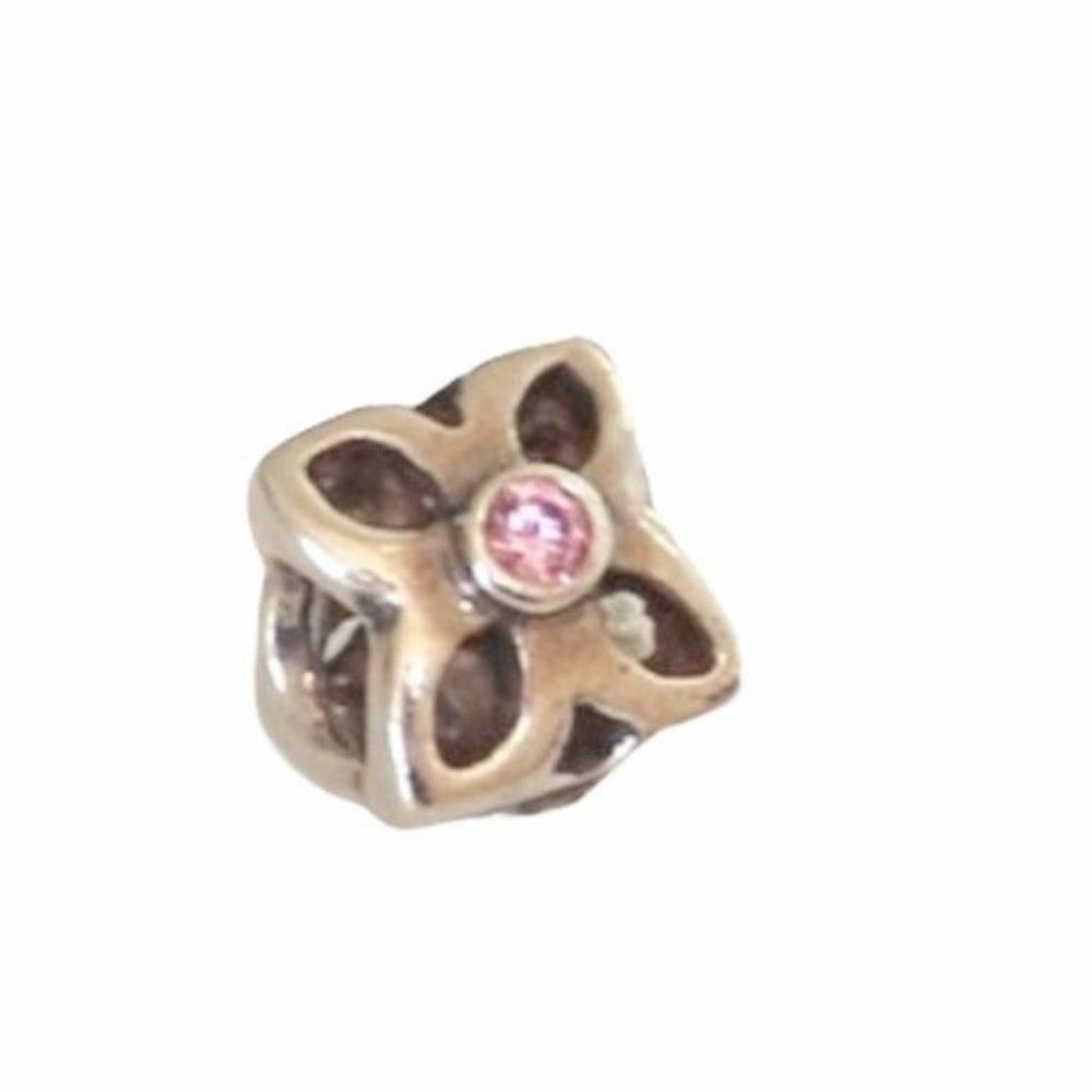 Pandora Flower with Pink Gemstone Retired Charm - Picture 5 of 5